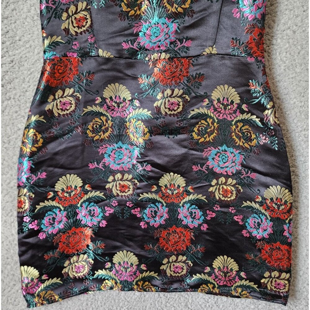 Zara Trafaluc Women's Sleeveless Mini Dress Satin Floral Jacquard Black Size M - Picture 5 of 16